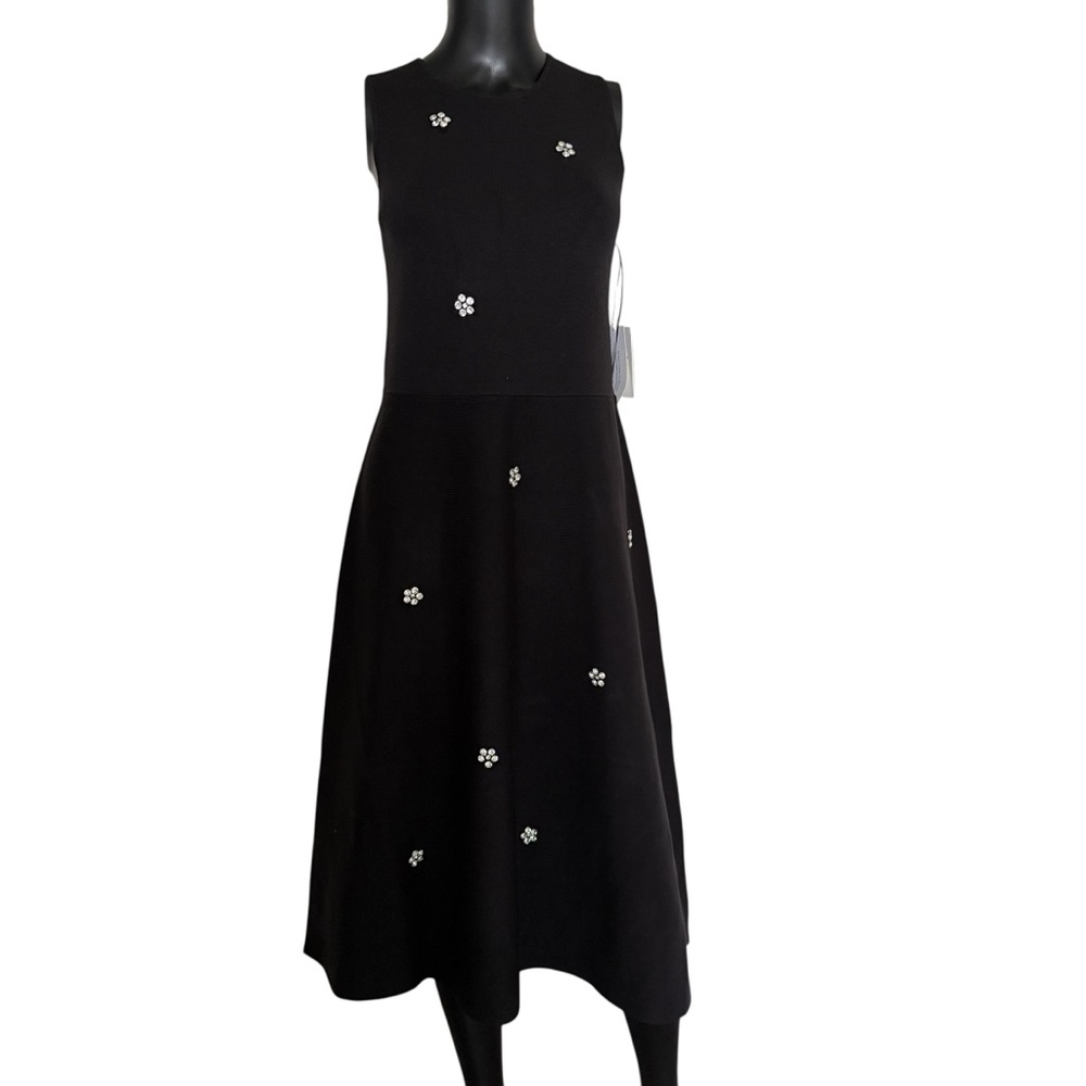 Chic Black Midi Dress with Floral Details